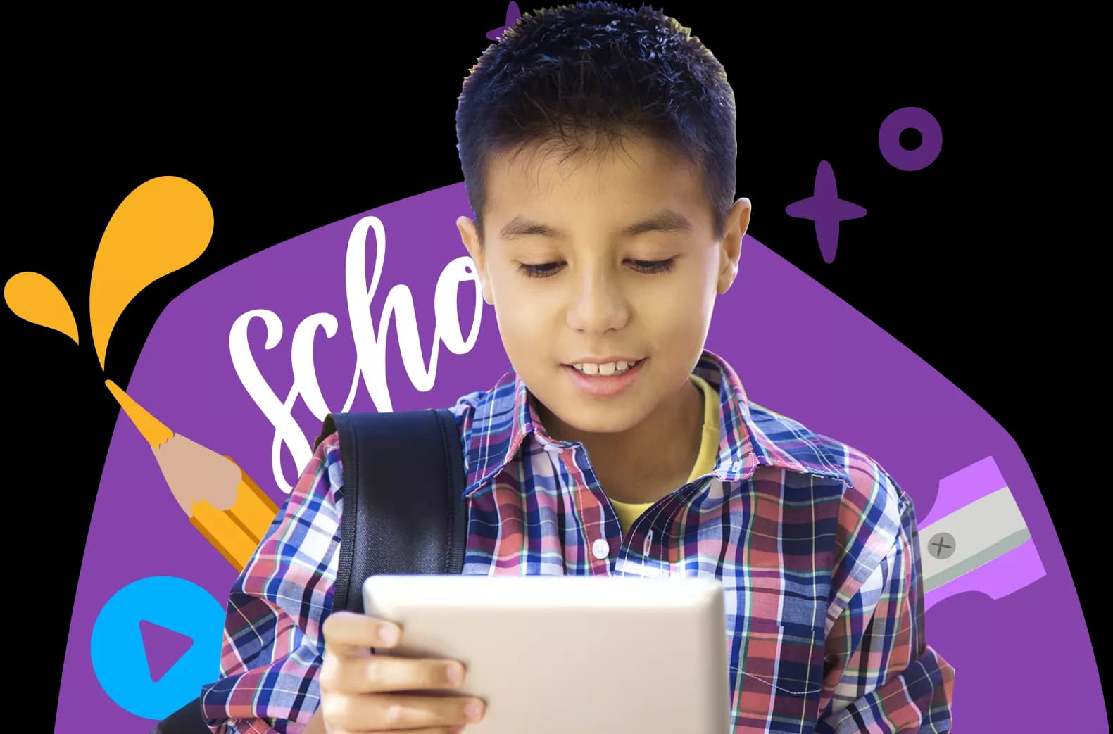 Un bambino di età elementare che utilizza Rosetta Stone su un tablet.