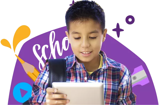 Un bambino di età elementare che utilizza Rosetta Stone su un tablet